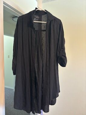 torrid Black Eyelet Open-Front Shirt Cardigan